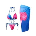 thumbnail image 1 of Levmjia Women's Three Piece Swimsuit Fashion Printed Hanging Neck Top Tight Drawstring Bikini Set Quick Dry Beach Vacation Pool Party Summer, 1 of 5