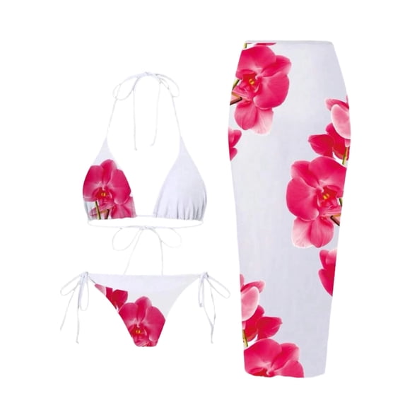 Levmjia Women's Three Piece Swimsuit Set Printed Drawstring Tummy Control Bikini Set Tight Quick Dry Sun Protection Beach Vacation Pool Party and Swimming