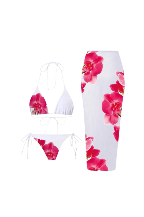 Women's Three Piece Swimsuit Set Printed Drawstring Tummy Control Bikini Set Tight Quick Dry Sun Protection Beach Vacation Pool Party and Swimming