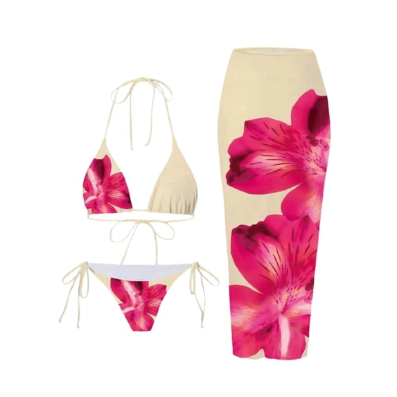 Levmjia Women's Three Piece Swimsuit Set Printed Drawstring Tummy Control Bikini Set Tight Quick Dry Sun Protection Beach Vacation Pool Party and Swimming