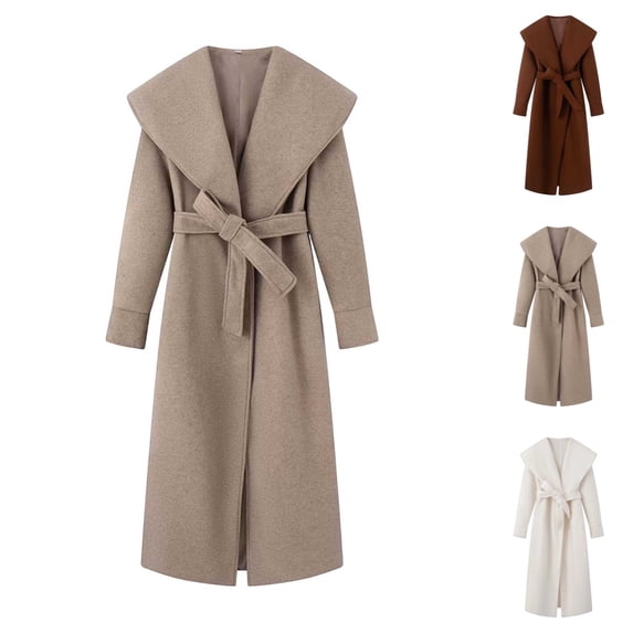 Levmjia Women's Trench Coat Long Sleeve Lapel Collar Wrap Style Maxi Coat with Adjustable Waist Belt Elegant Casual Long Overcoat for Work Travel