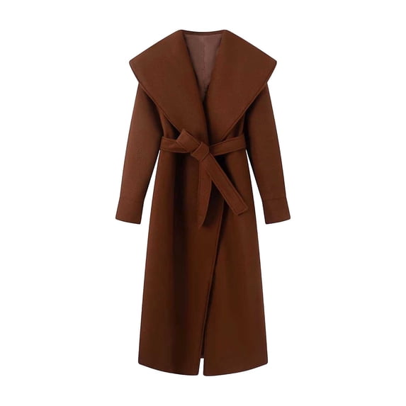 Levmjia Women's Trench Coat Long Sleeve Lapel Collar Wrap Style Maxi Coat with Adjustable Waist Belt Elegant Casual Long Overcoat for Work Travel