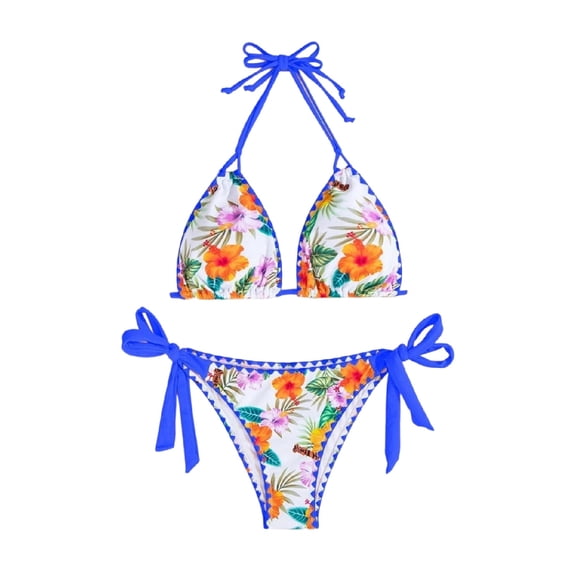 Levmjia Women's Two Piece Bikini Set Fashion Printed High Waisted Drawstring Tummy Control Swimsuits Tied Front Strappy Beach Vacation Swimsuit