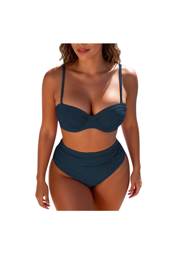 Women's Two Piece Bikini Set Solid Color Camisole High Waisted Tummy Control Swimsuit Quick Dry Nylon Beach Vacation Swimming Pool