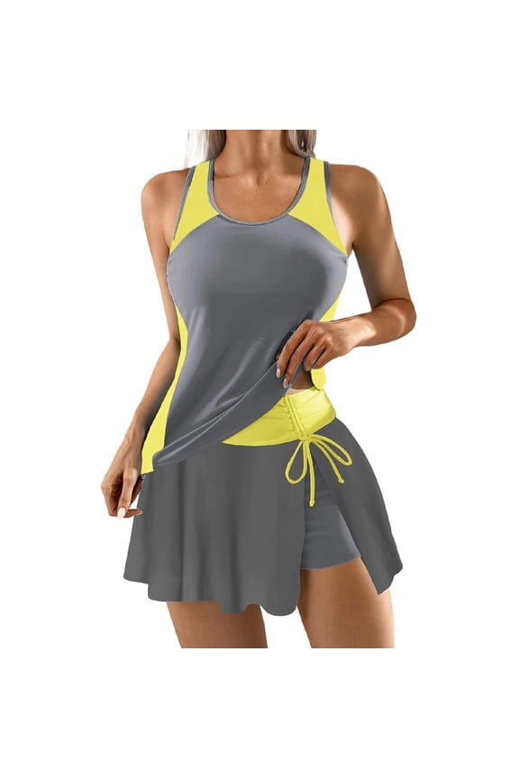 Women's Two Piece Bikini Swimsuit Set High Waisted Tummy Control Sporty Swim Dress Nylon Spandex Matte Finish Swim Separates Swimsuit for Women S-2XL