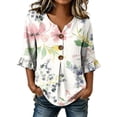 thumbnail image 1 of Levmjia Women's V Neck Floral Blouse Short Sleeve Button Down Top Summer Casual Loose Fit Flowy Shirt with Flutter Sleeves, 1 of 6