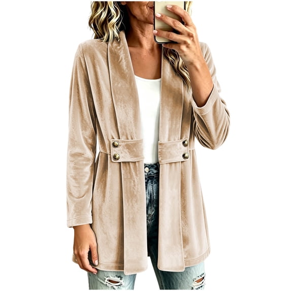 Levmjia Women's Velvet Blazer Jacket Open Front Long Sleeve Casual Work Office Sport Coat Elegant Outerwear with Pockets