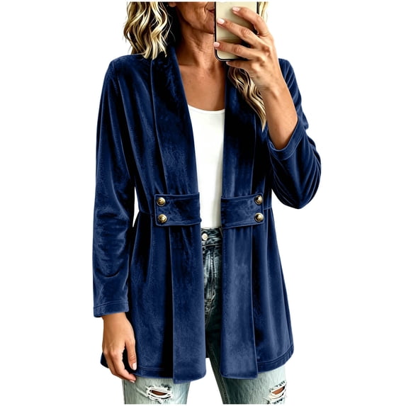 Levmjia Women's Velvet Blazer Jacket Open Front Long Sleeve Casual Work Office Sport Coat Elegant Outerwear with Pockets