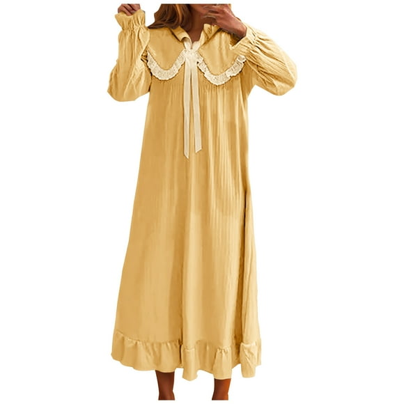 Levmjia Women's Winter Nightgown Soft Warm Flannel Long Sleeve Round Neck Long-Length Sleep Dress Asian Fit Cozy Home Wear Lightweight Solid Color Plus Size