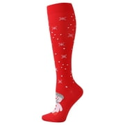 Levmjia Women's Winter Thick Warm Socks Christmas Trendy Printing Polka Printed Clown Queuing Stockings, Extra Long Knee Length Tight Knit Socks