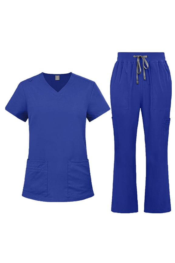 Women's Workwear Set Short Sleeve V Neck Scrubs for Women Comfortable Stretchy Uniform with Pockets Polyester Nurse Medical Professional