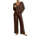 thumbnail image 1 of Levmjia Womens 2 Piece Outfit Tops and Pants Set Casual Knitted V-Neck Long Sleeve Soft Solid Color Comfort Outfit For Daily Wear Fall Winter, 1 of 8