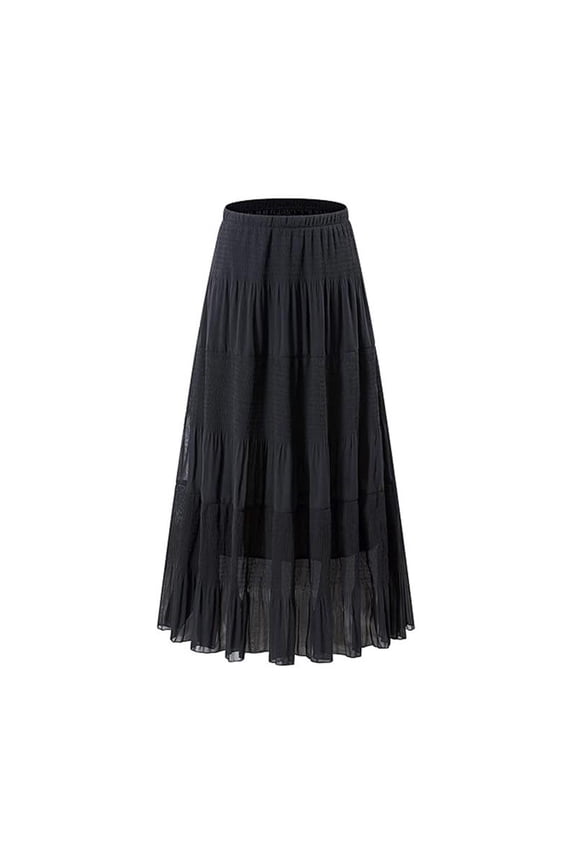 Womens A-Line Skirt Solid Color Casual Elastic Waist Drawstring Pocket Midi Length Flowy Chiffon Comfortable Spring Summer Skirt