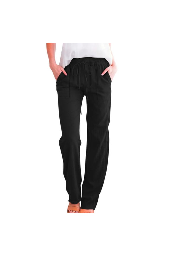 Womens Ankle Pants Cotton High-Rise Elastic Waist Solid Color Yoga Casual All Season Plus Size Breathable Soft Comfort Fit for Home Office Travel