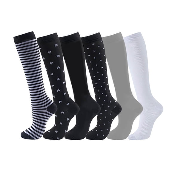 Levmjia Womens Athletic Socks 6 Pack Cotton Knee High Compression Floral Printed Sweat Absorbing Workout Running Sports Socks Support Non Slip Breathable Comfortable