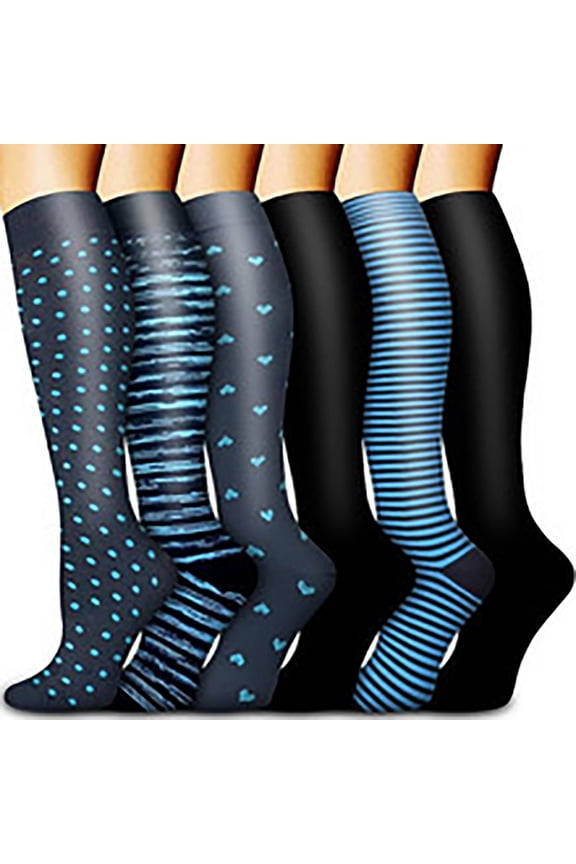 Womens Athletic Socks 6 Pack Cotton Knee High Compression Floral Printed Sweat Absorbing Workout Running Sports Socks Support Non Slip Breathable Comfortable