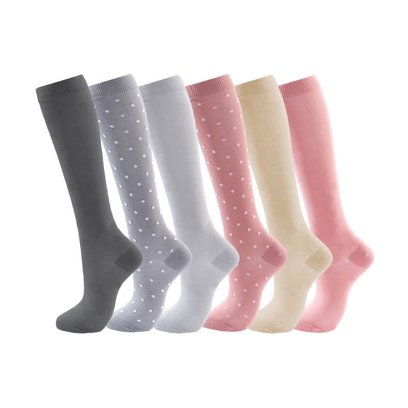 Levmjia Womens Athletic Socks 6 Pack Cotton Knee High Compression Floral Printed Sweat Absorbing Workout Running Sports Socks Support Non Slip Breathable Comfortable