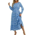 thumbnail image 1 of Levmjia Womens Autumn Dress Floral Casual Loose Long Sleeve Crew Neck Polyester Comfortable Vacation Beach Party Outfit Multi Color Options, 1 of 7