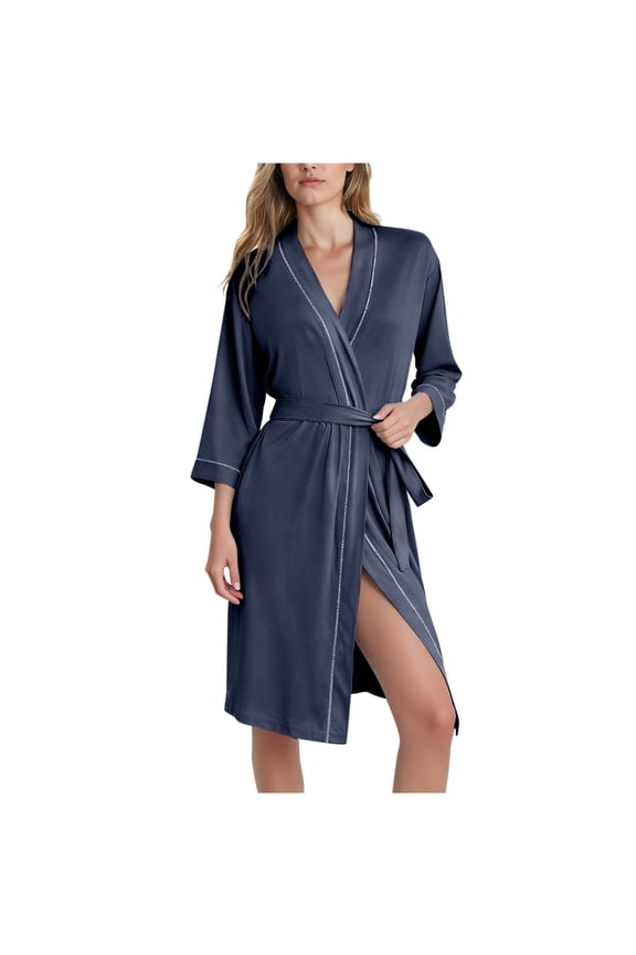 Womens Bathrobe Sleepwear Robe Pure Color Lace Up Wrap Nightgown Soft Comfortable Lightweight Home Relaxation