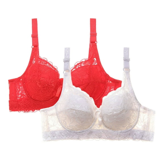 Levmjia Womens Bras Front Closure 2 Pack No Wire Comfort Underwear Lace Bralette Adjustable Straps for Daily Wear Plus Size 32-46B/C/D Multi Colors
