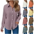 thumbnail image 1 of Levmjia Womens Button Down Shirt Casual Long Sleeves Loose fit Classic Lapel Collared Blouses Fasion Cotton Textured Top Navy,M, 1 of 7