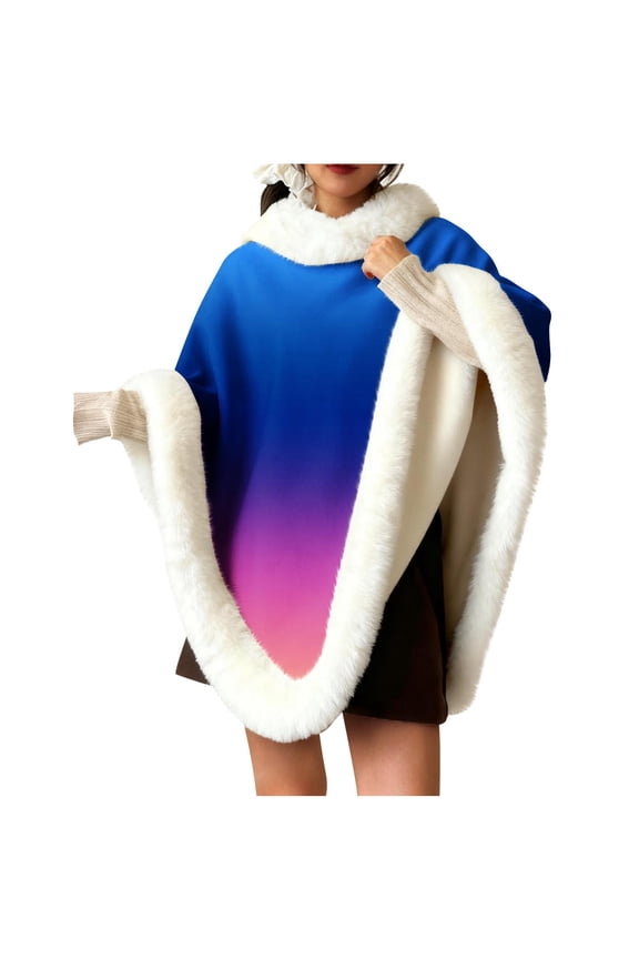 Womens Cape With Hood Warm Solid Color Plaid Printed Plush Warm Home Clothes Winter Outerwear Wool Blend Front Pockets Elegant Long Cloak For Casual Christmas