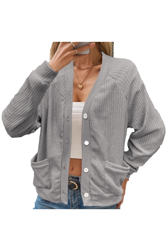 Womens Cardigan Sweater V Neck Cardigan Pure Color Button Front Long Sleeve Soft Knit Casual Open Front Outfit For Work Office Travel