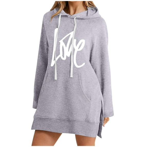 Levmjia Womens Casual Dress Printed Hoodie Long Sleeve Comfortable Polyester Round Neck Pullover Loose Fit Autumn Beach Vacation Outfit Multi Color Options