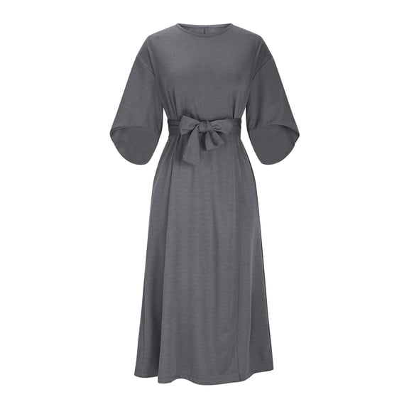 Levmjia Womens Casual Dress Solid Color Long Sleeve Slim Tunic Dress Round Neck Batwing Soft Comfortable Daily Wear Spring Office Vacation