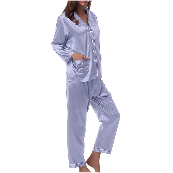 Levmjia Womens Casual Pajama Set Long Sleeve Soft Polyester Sleepwear Loungewear Comfortable Home Outfit with Pockets Multiple Colors for Women