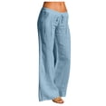 thumbnail image 1 of Levmjia Womens Casual Pants Cotton Linen Loose Fit High Waist With Pockets Soft Polyester Solid Color Home Wear Elastic Waistband Comfortable Trousers Daily Wear, 1 of 6
