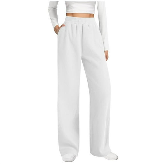 Levmjia Womens Casual Pants Yoga Loose Corduroy With Pockets Trousers Elastic Waist Soft Pants Solid Color Wide Leg Home Workout Spring Summer