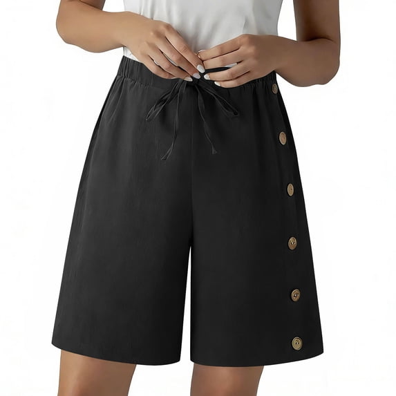 Levmjia Womens Casual Shorts 5 Inch Inseam High Waisted Pants with Pockets Elastic Waist Summer Beach Vacation Workout and Everyday Wear