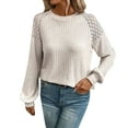 thumbnail image 1 of Levmjia Womens Casual Sweater Long Sleeve Acrylic Knit Top Casual Round Neck Lace Stitching Solid Color Pullover Soft Comfortable Loose Fit For Fall Winter Daily, 1 of 4
