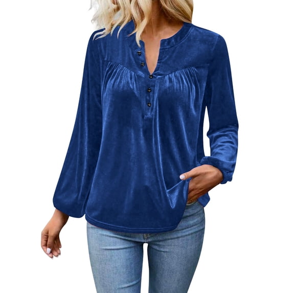 Levmjia Womens Casual Sweatshirt V-Neck Long Sleeve Velvet Solid Color Shirt Pullover Comfortable Work Home Relaxation Daily Wear