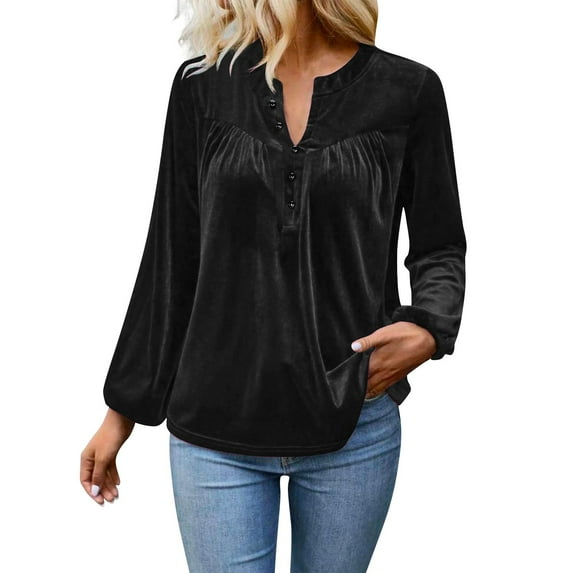 Levmjia Womens Casual Sweatshirt V-Neck Long Sleeve Velvet Solid Color Shirt Pullover Comfortable Work Home Relaxation Daily Wear