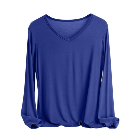 Levmjia Womens Casual Tops Long Sleeve Cotton Solid Color V Neck Shirt Comfortable Breathable Basic Tee for Work Office Travel and Daily Wear