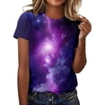 thumbnail image 1 of Levmjia Womens Casual Tops Short Sleeve Gradient Printed Pleated Loose Fit Blouse Round Neck Comfortable Daily Wear Fashion Summer T Shirt, 1 of 4