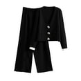 thumbnail image 1 of Levmjia Womens Casual Two Piece Set Long Sleeve V Neck Knitted Solid Color Pocket Button Top And Elastic Waists Pants Soft Outfit For Home Daily Wear Comfortable Winter Fall, 1 of 3
