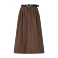 thumbnail image 1 of Levmjia Womens Corduroy Midi Skirt Solid Color Casual Belted A-Line Flowing Elegant Skirt Versatile Work Vacation Fall Spring, 1 of 7