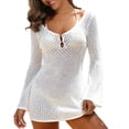 thumbnail image 1 of Levmjia Womens Dress Blouse V Neck Solid Color Long Sleeve Hollow Out Pullover Loose Fit Summer Beach Vacation Sun Protection Top, 1 of 6