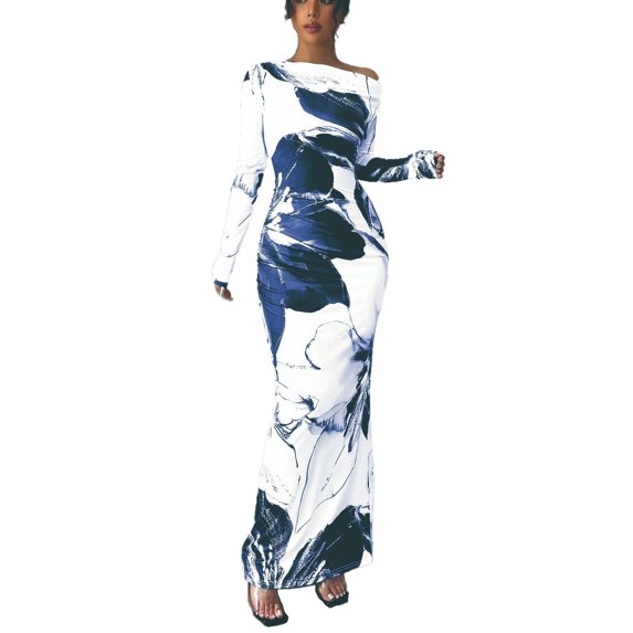 Levmjia Womens Dress Off Shoulder Print Bodycon Round Neck Sleeveless Polyester Casual Evening Party Beach Vacation Elegant Slim Fit