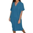 thumbnail image 1 of Levmjia Womens Dress V Neck Casual Short Sleeve Solid Color Summer Polyester Comfortable Loose Fit Beach Vacation Office Wear Multiple Colors Available, 1 of 7