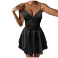 thumbnail image 1 of Levmjia Womens Dress V Neck Solid Color Sleeveless Suspender Casual Solid Color Tiered Pleated Layered Hem Slip Dress Party Vacation Daily Wear Summer, 1 of 8