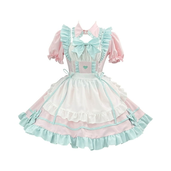 Levmjia Womens Dresses Fashion Solid Color Cute Shirt Bowknot Maid Outfit Role Playing Loose Fit Short Sleeve Casual Comfortable Dress