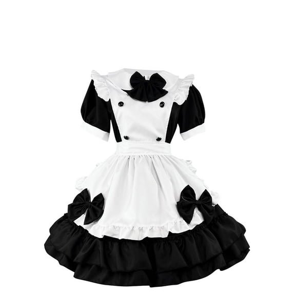 Levmjia Womens Dresses Fashion Solid Color Cute Shirt Bowknot Maid Outfit Role Playing Loose Fit Short Sleeve Casual Comfortable Dress