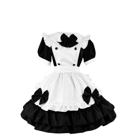 Levmjia Womens Dresses Fashion Solid Color Cute Shirt Bowknot Maid Outfit Role Playing Loose Fit Short Sleeve Casual Comfortable Dress