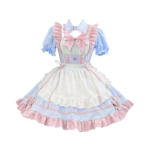 Levmjia Womens Dresses Fashion Solid Color Cute Shirt Bowknot Maid Outfit Role Playing Loose Fit Short Sleeve Casual Comfortable Dress