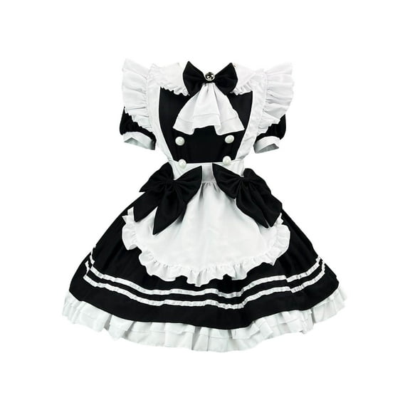 Levmjia Womens Dresses Fashion Solid Color Cute Shirt Bowknot Maid Outfit Role Playing Loose Fit Short Sleeve Casual Comfortable Dress