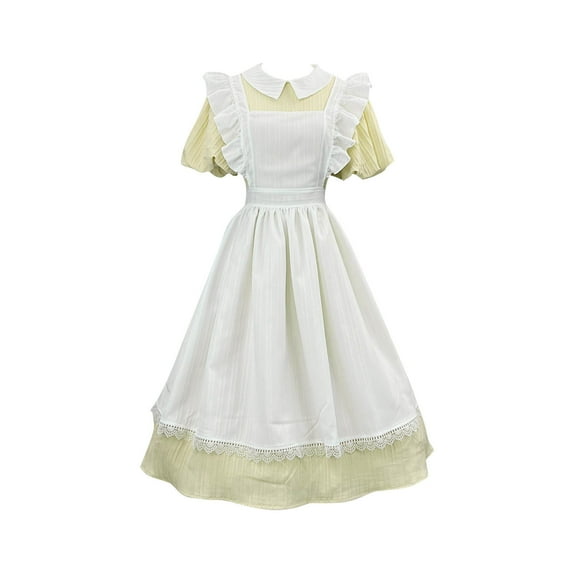 Levmjia Womens Dresses Fashion Solid Color Cute Shirt Bowknot Maid Outfit Role Playing Loose Fit Short Sleeve Casual Comfortable Dress